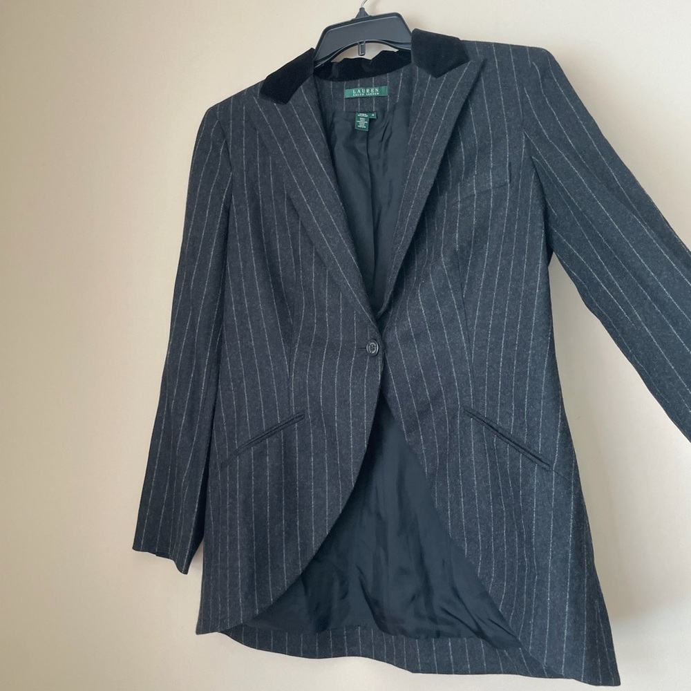 Ralph Lauren Blazer Pinstripe Velvet Collar 100%Lambwool One Button DarkAcademia - Picture 15 of 16